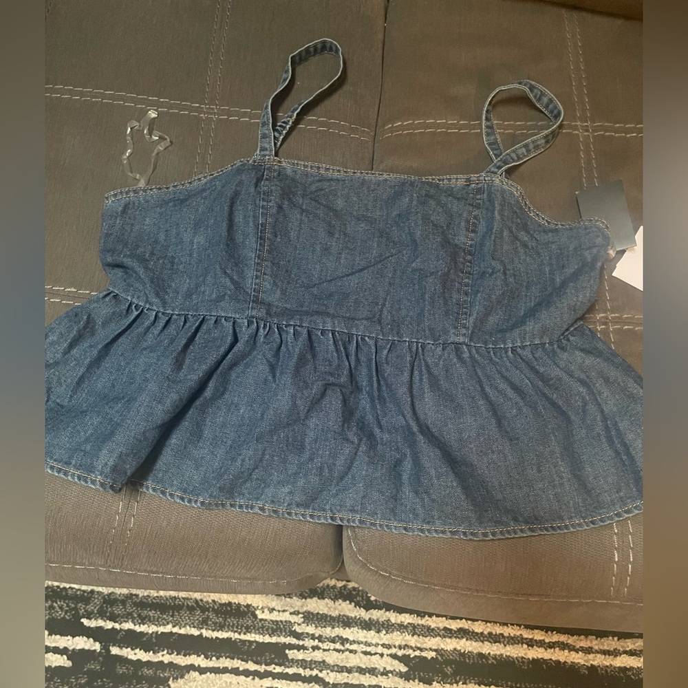 Celebrity Pink Denim Peplum Cami Top - Blue